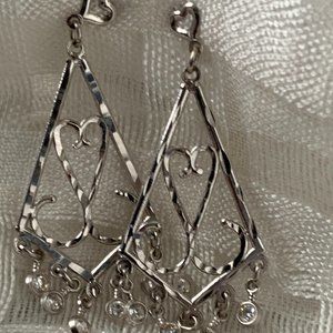 14K WG Diamond Cut Filigree Chandelier Earrings
